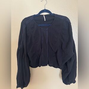 Free People Black Top with Blue Embroidery